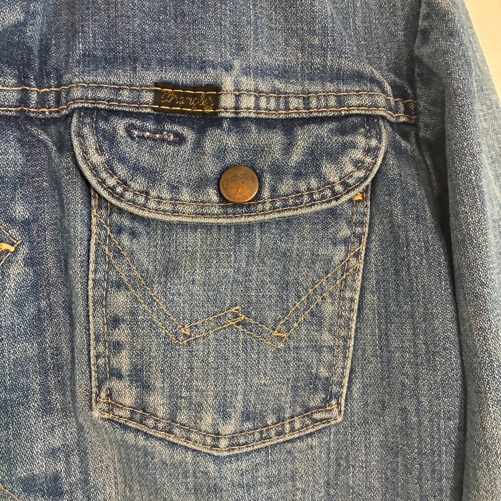 Vtg 70s 80s Wrangler 124MJ Denim USA Made Trucker Jacket Mens 36 Slant Pockets - Picture 3 of 14